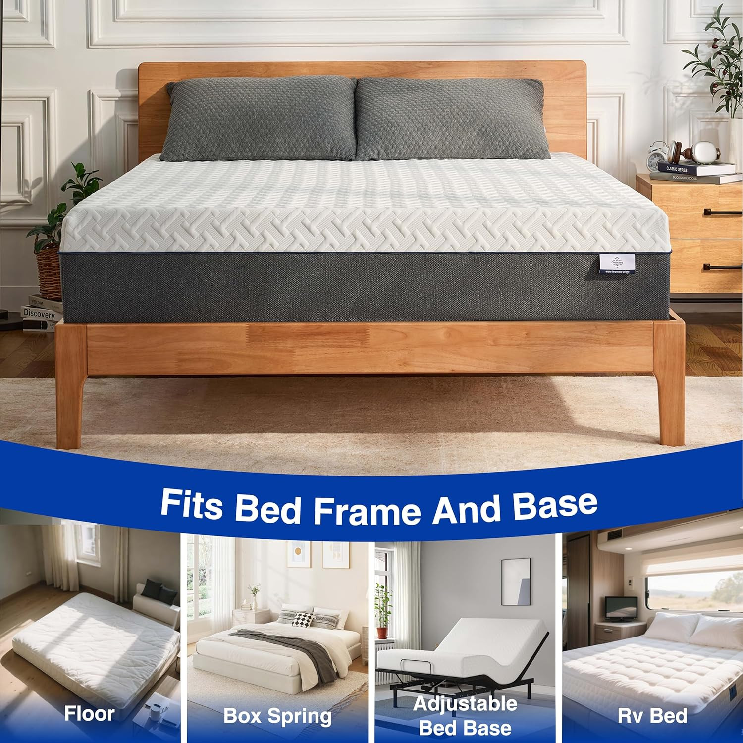 Gelsea 12 Inch Green Tea Memory Foam Mattress, Queen Memory Foam Mattress in a B