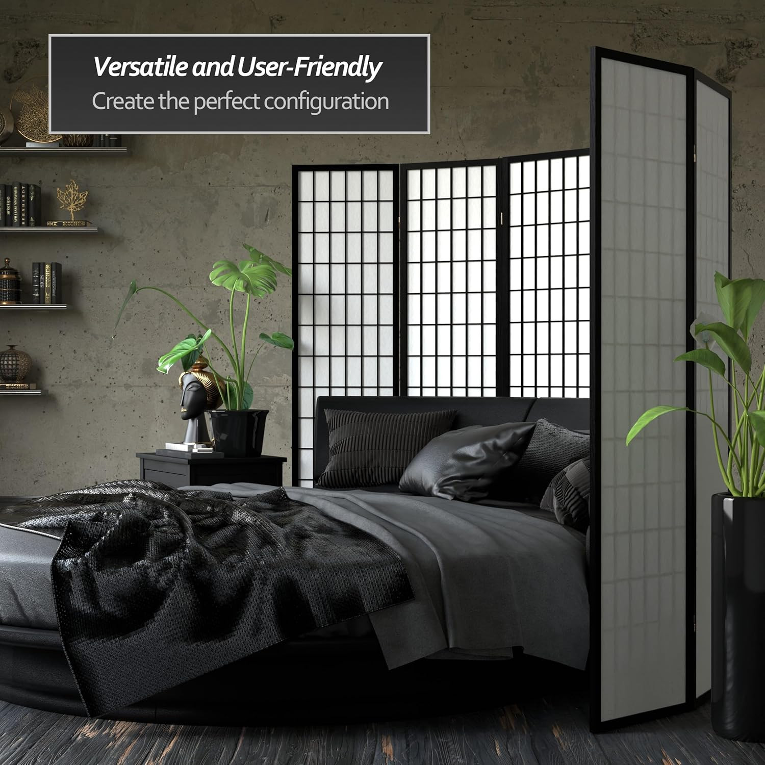 Black 6 Ft Tall 3-Panel Window Pane Shoji Screen Room Divider