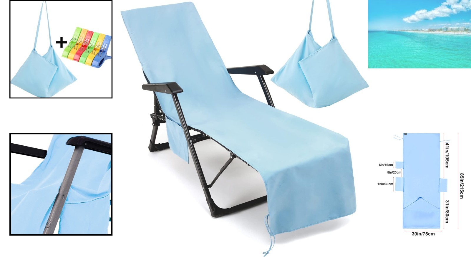 Quick Drying Chaise Lounge Cover 85 x 30 – Comfortable Microfiber for Sunbathing