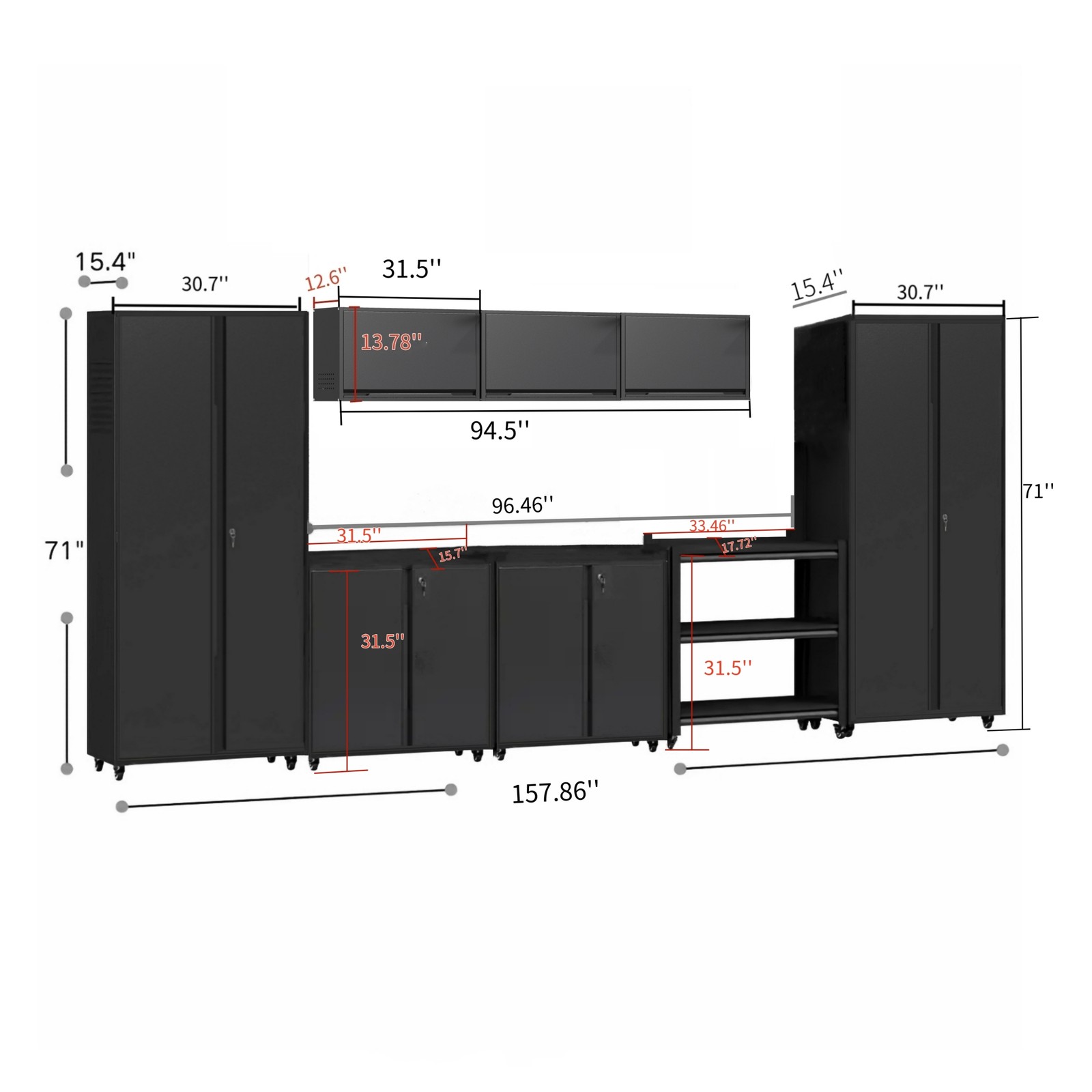 8 Pcs Garage Storage Cabinet System Garage Workshop Set Rolling Tool Cabinet New
