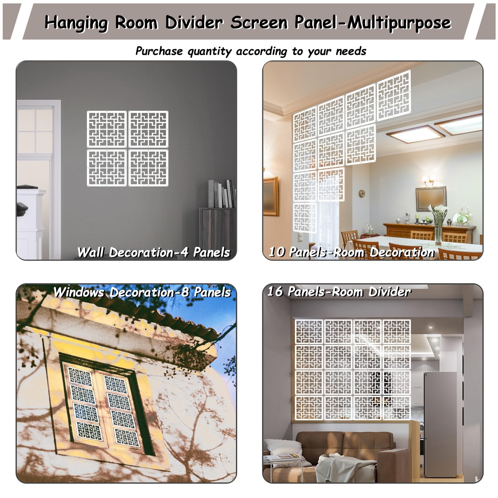 Hanging Room Divider 10 PCS WoodPlastic 0.2 Inch Thick 11.4×11.4 Inch FY