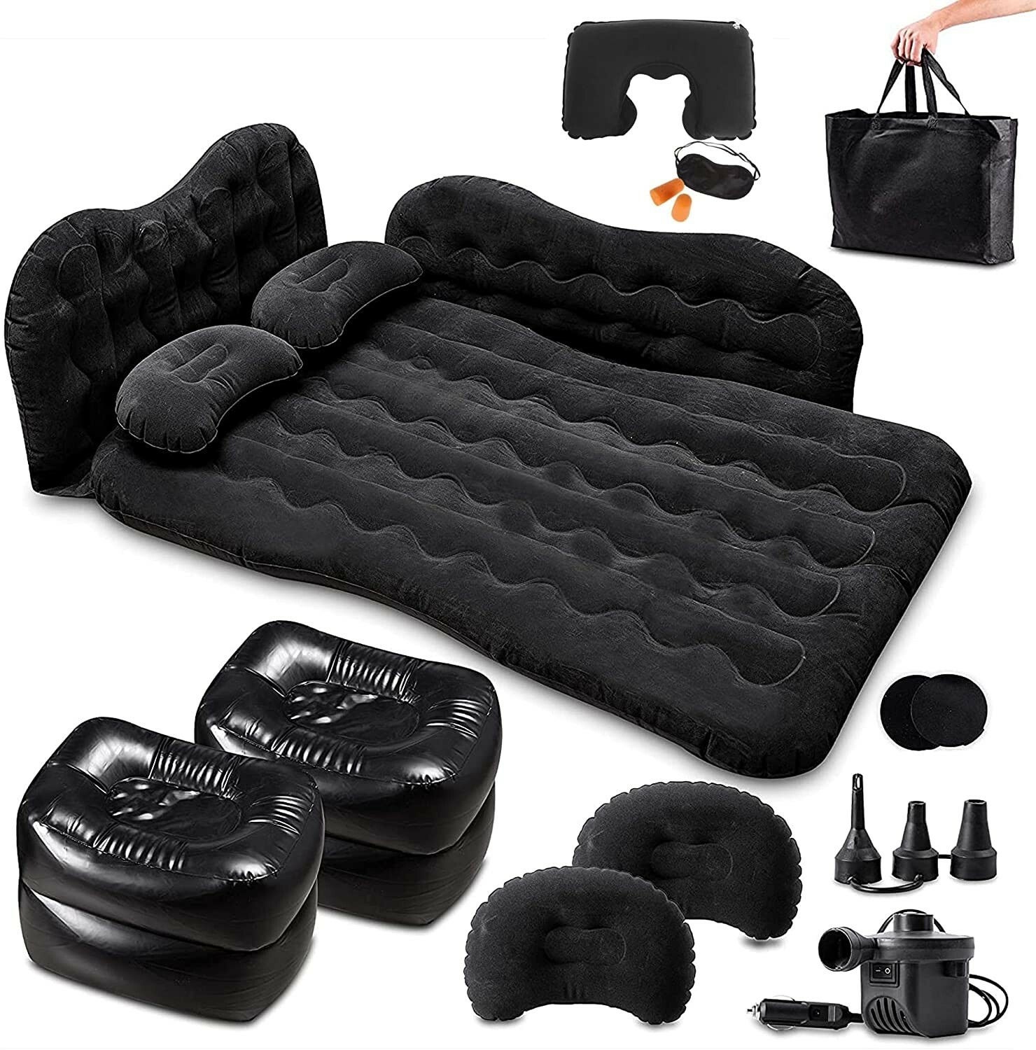 Zone Tech Car Air Mattress Travel Bed With Pillows Eye Mask, Pump Universal Fit