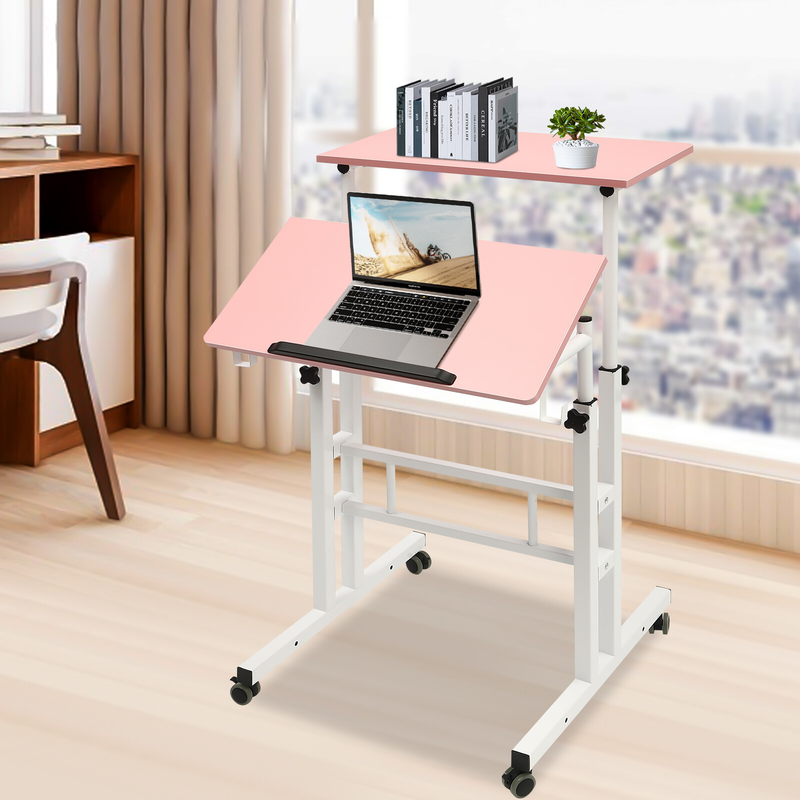Mobile Stand up Desk Small Adjustable Standing Desk With Wheels Home Workstation