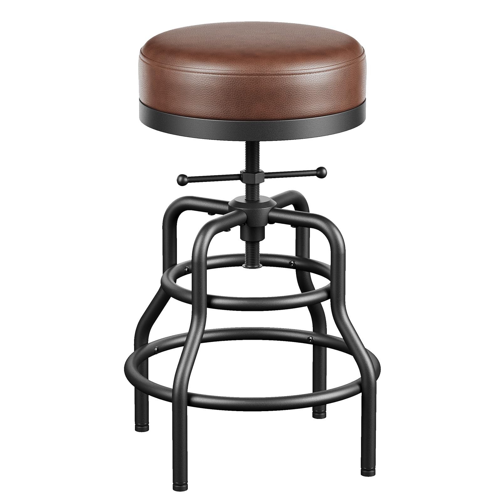 Adjustable Height Industrial Swivel Bar Stool 22-29″ | Vintage Leather Seat, Eas