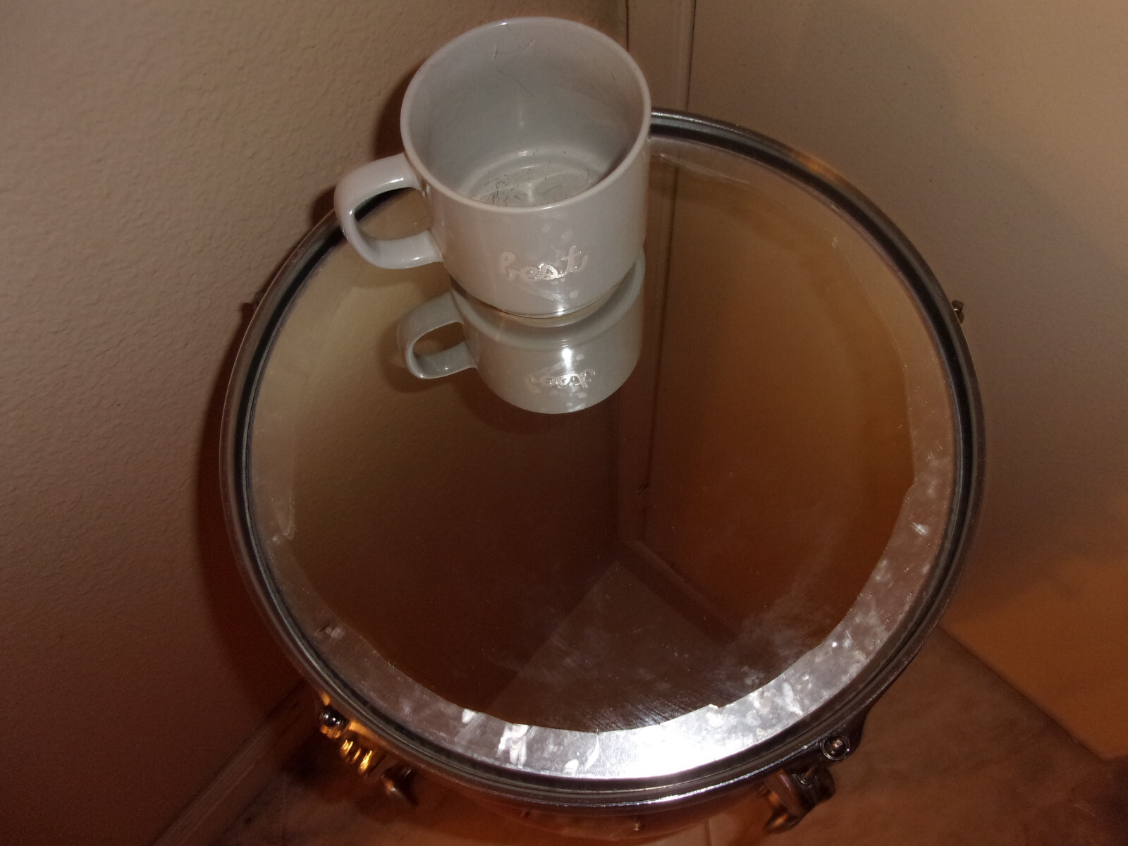 Custom LP Conga Corner Table / Bar 28″ x 12″ Mirror Top w/ drum rim crack back