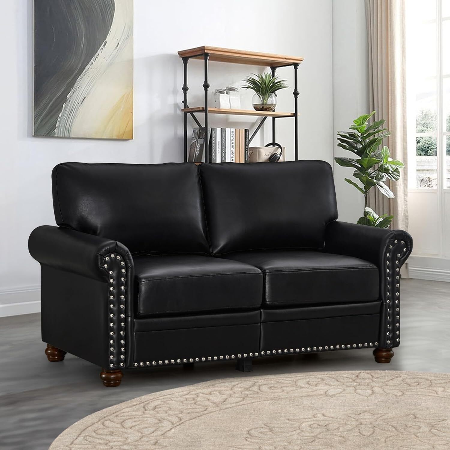 Classic Faux Leather Sofa Upholstered Couch with Removable Cushions Rolled Arms