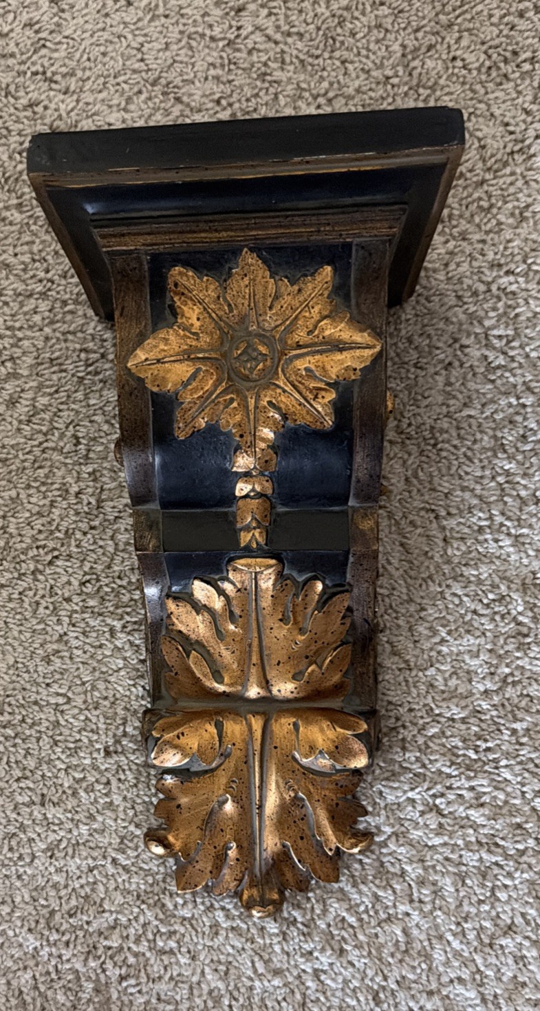 Ornate Corbel Black and Gold Hollywood Regency/Baroque Style Wall Sconce