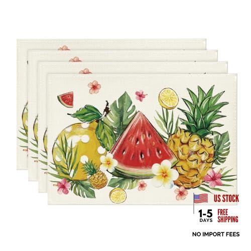 Set of 4 Summer Placemats – 12×18 – Watermelon Pineapple Lemon Fruit Flowers