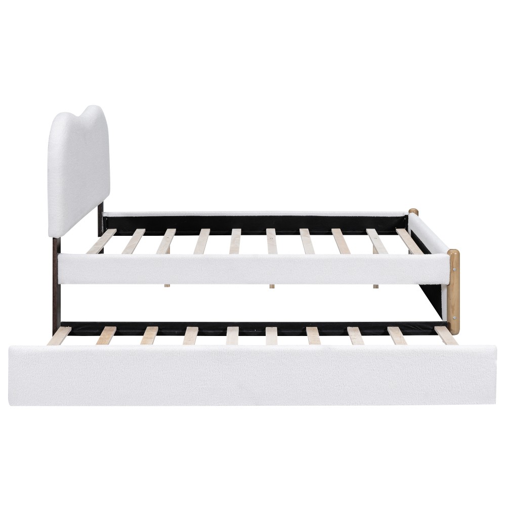 Full Size Upholstered Platform Bed with Wood Supporting Feet and Twin Size