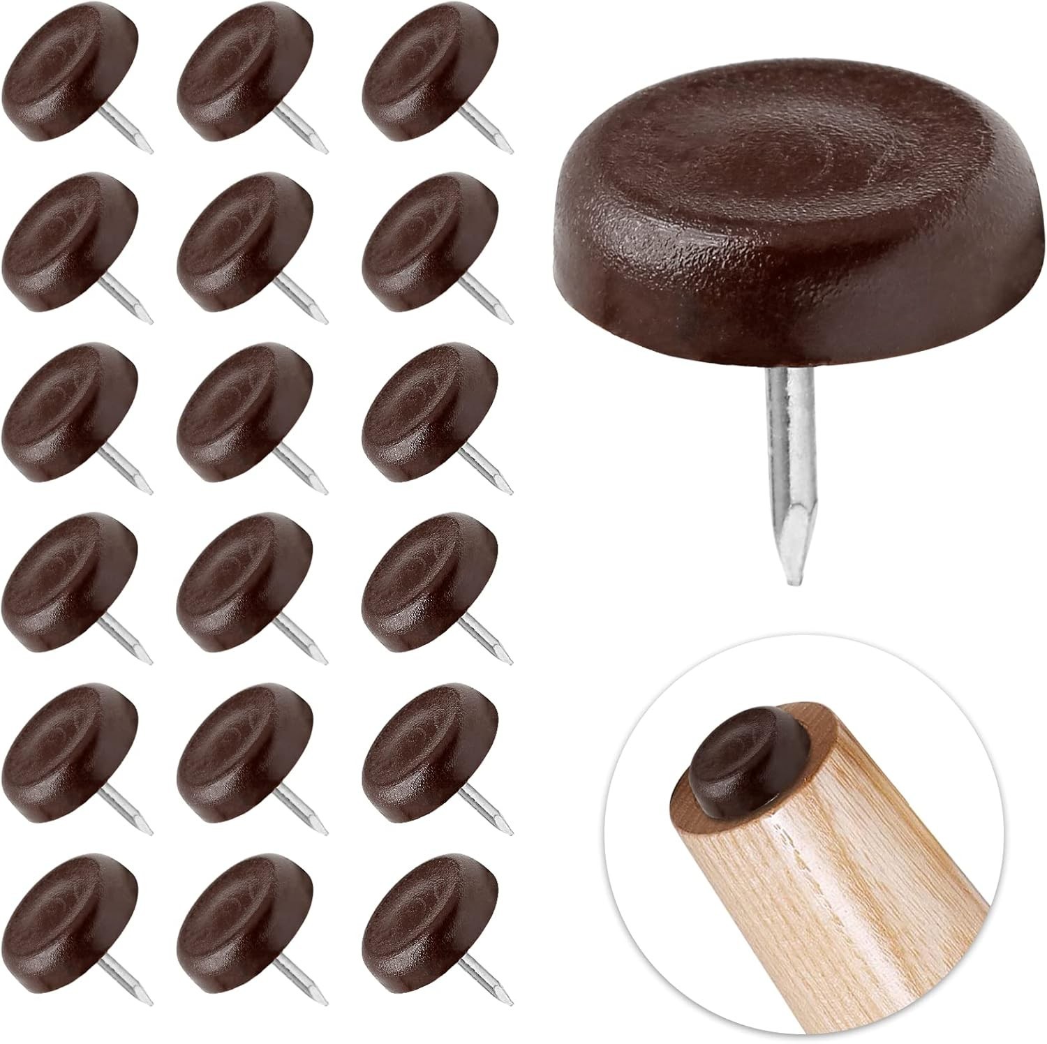 Waziaqoc 60PCS Nylon Furniture Sliders, Brown Nail on Furniture Glides Sliders r
