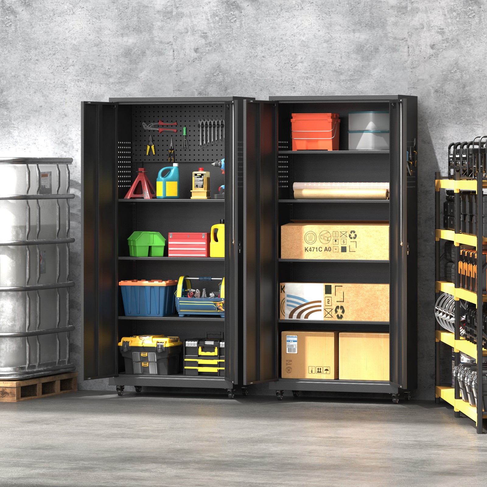 71”H Metal Garage Storage Cabinet w/3 Shelves, Lock Rolling Tool Cabinet Office