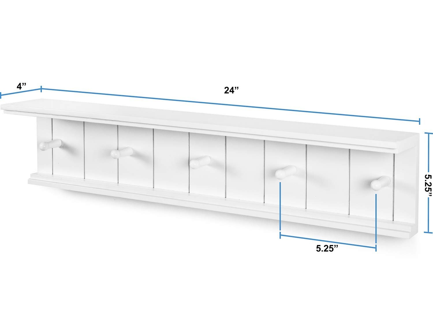 Greenco Entryway Wall Mounted Floating Shelf Wooden Peg Style Hooks Hat And
