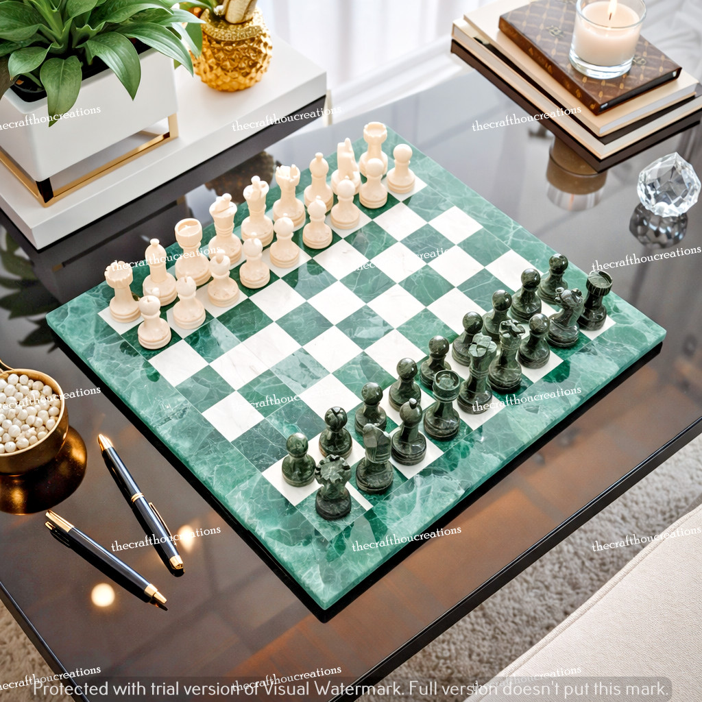 Handcrafted Green Fluorite & Marble Chess Set – Luxury Stone Board Gift
