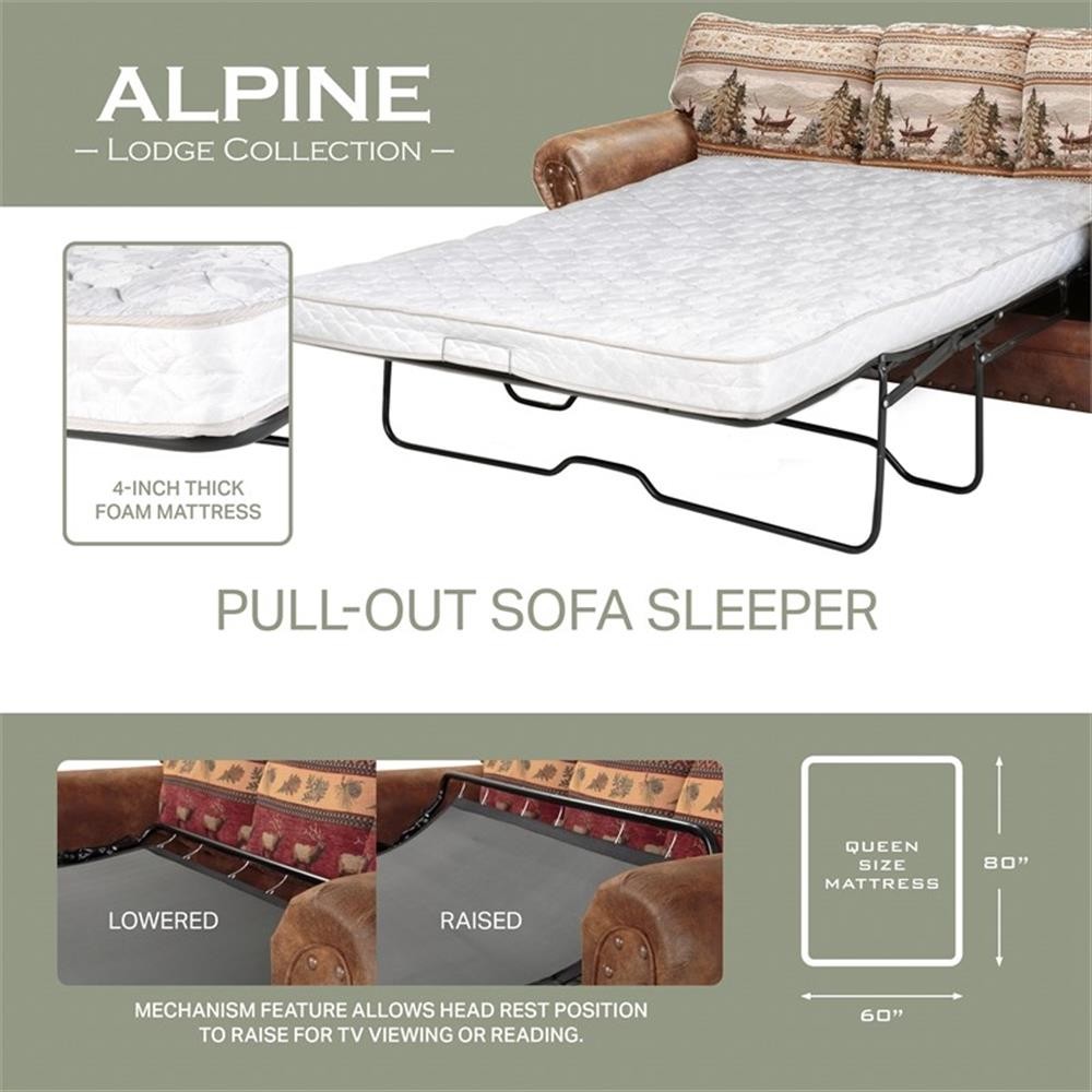 American Furniture Classics Alpine Lodge 88″ Microfiber Sleeper Sofa in Brown