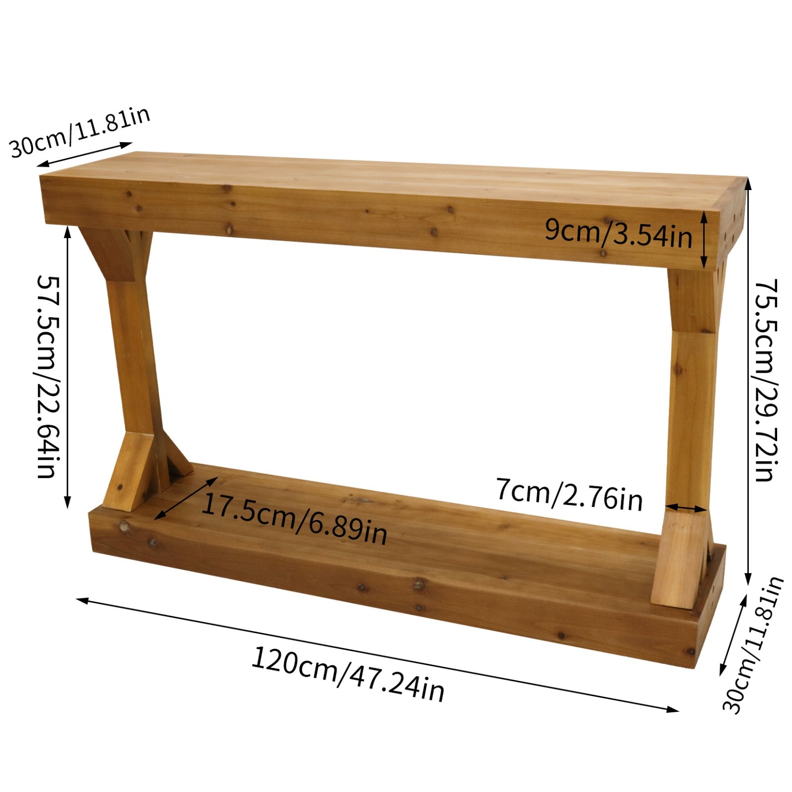 Long Solid Wood Console Table Rustic Farmhouse Entryway Sofa Table with Shelf
