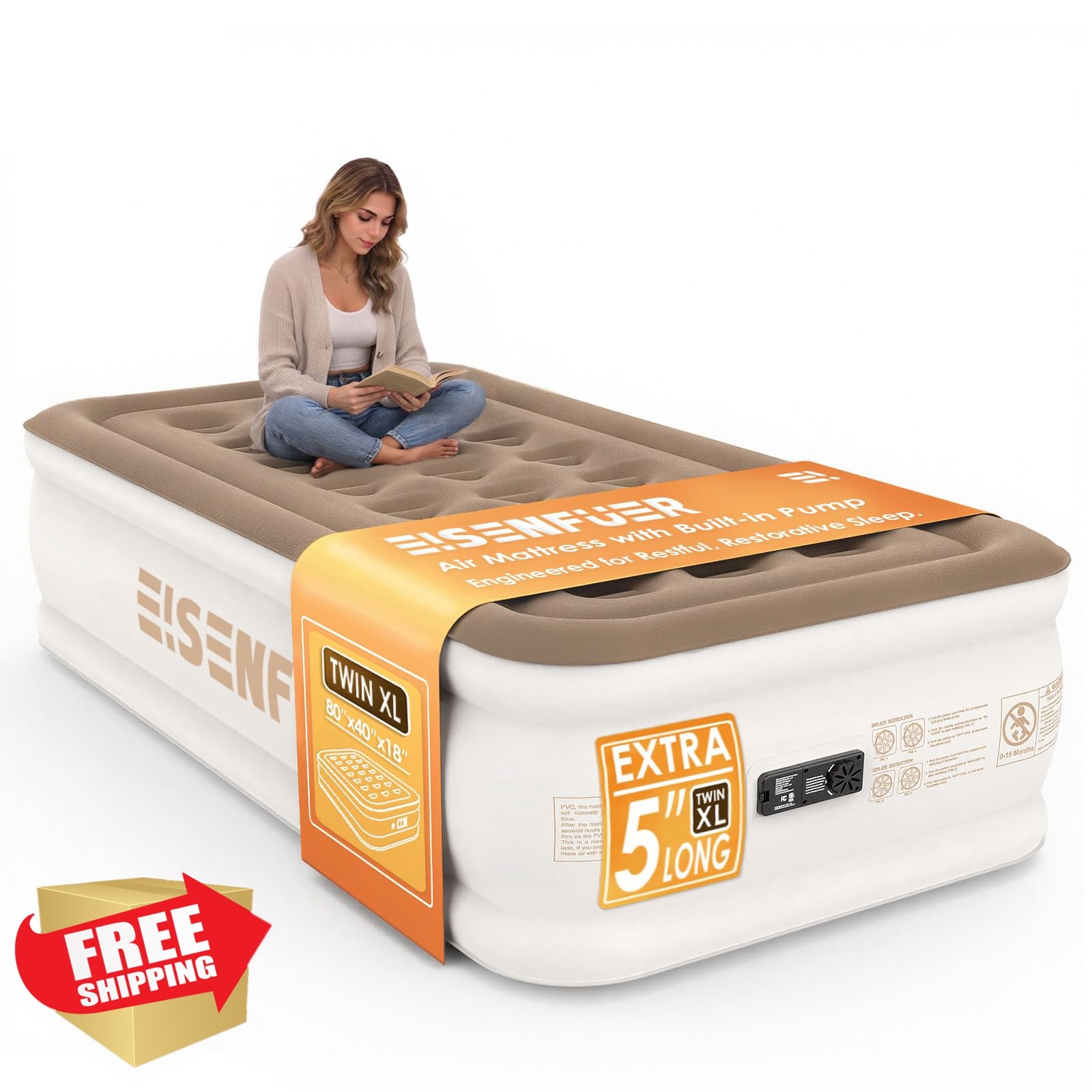 EISENFUER Twin XL Warm Beige Air Mattress