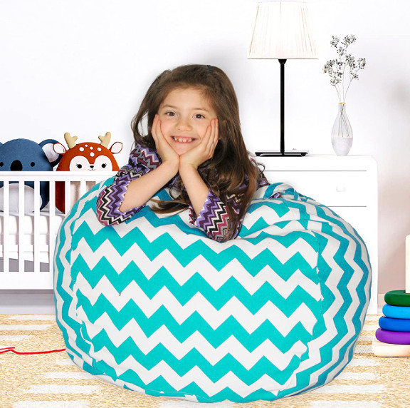 Lilly’s Love Stuffed Animal Storage Bean Bag Chair Cover (No Beans) Teal Chevron