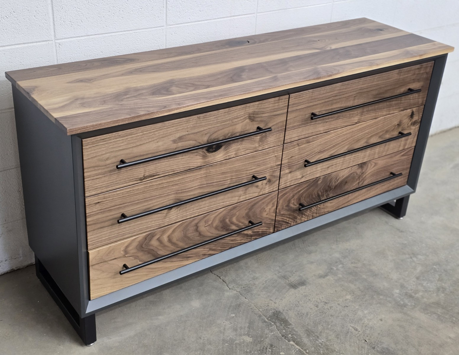 Wood 6-Drawer Dresser Walnut/dark Grey Metal Bar Pull Handles 60l X 18w X 30t