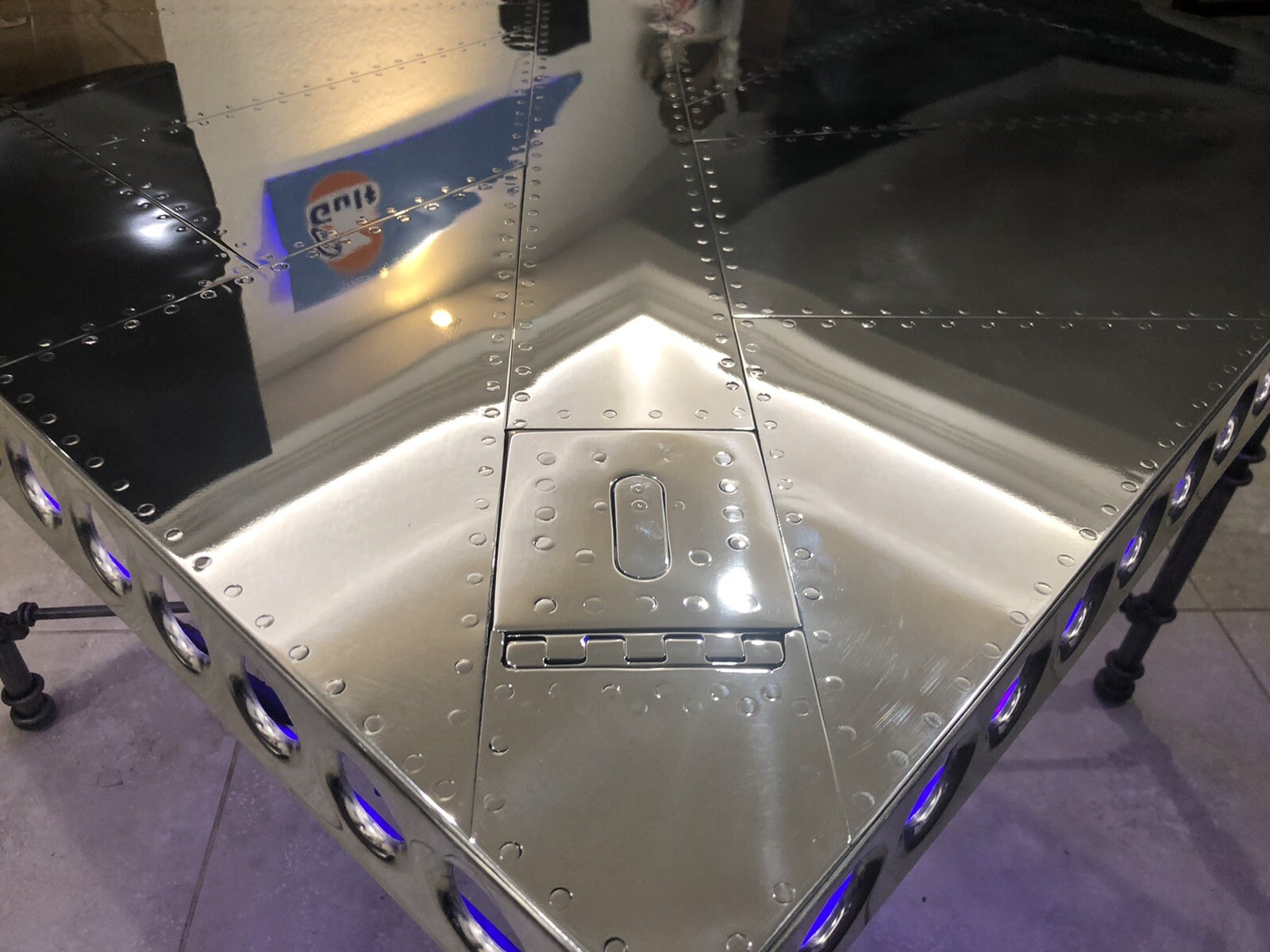 NOT IN STOCK!!!! Aluminum Table 37” Square Aviation Art w/ Lights Rivets