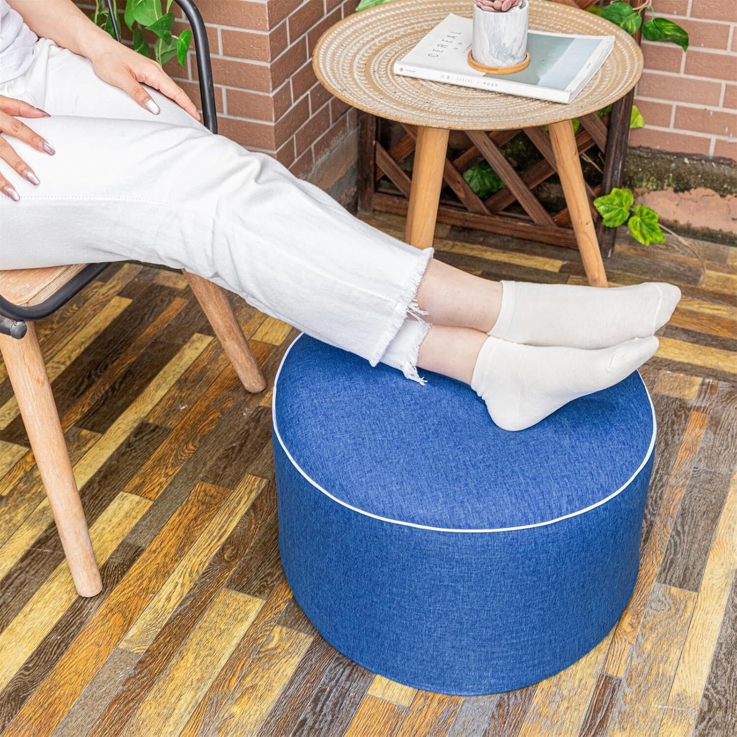 Comfortable Outdoor Ottoman Waterproof 19×12 In Lightweight Foam Stuffed Pouf
