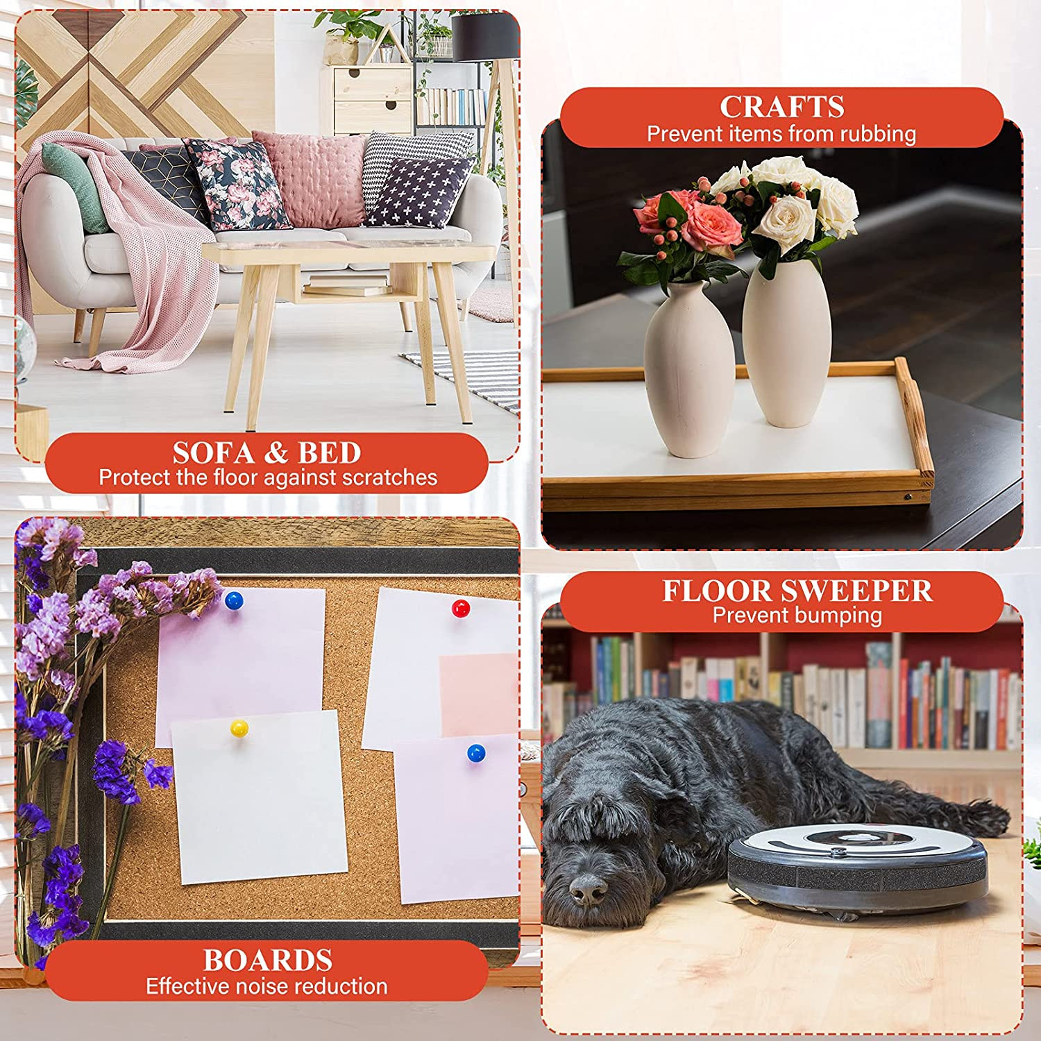 4 Rolls 120 Inch Felt Strip with Adhesive Backing Felt Tapes Furniture Strip Rol