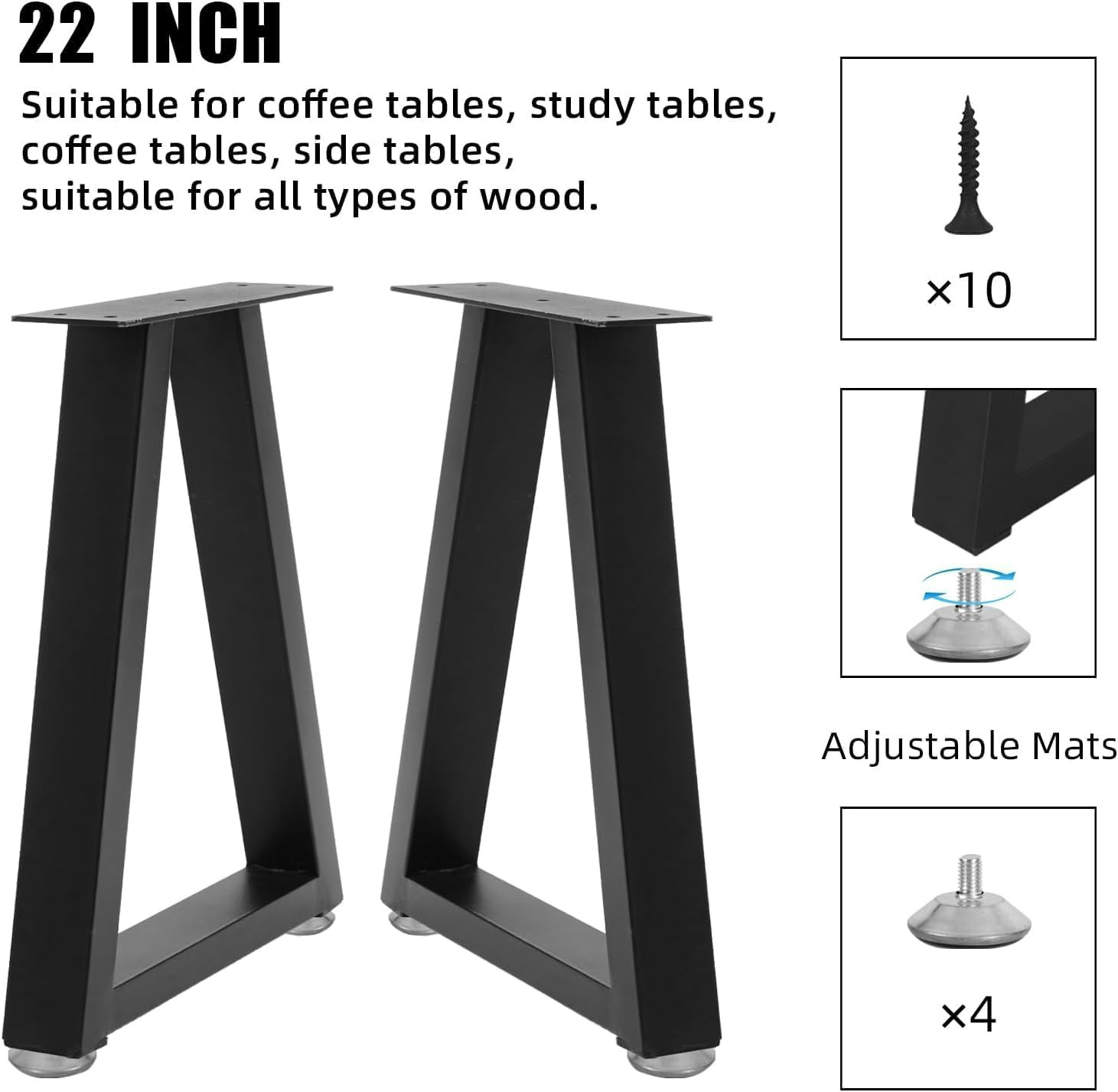 22″ Heavy-Duty Trapezoid Metal Desk Legs with Adjustable Feet Pads, 800Lb Capaci