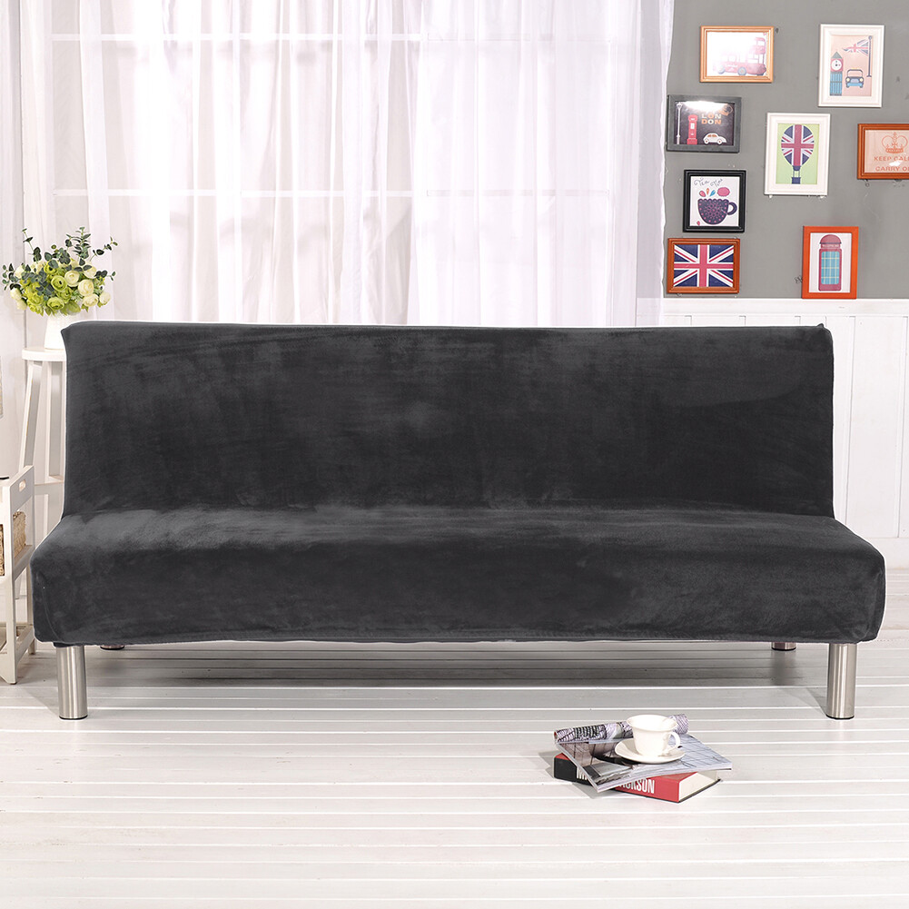 Velvet Stretch Sofa Bed Cover Armless Futon Slipcover Solid Color Protector US