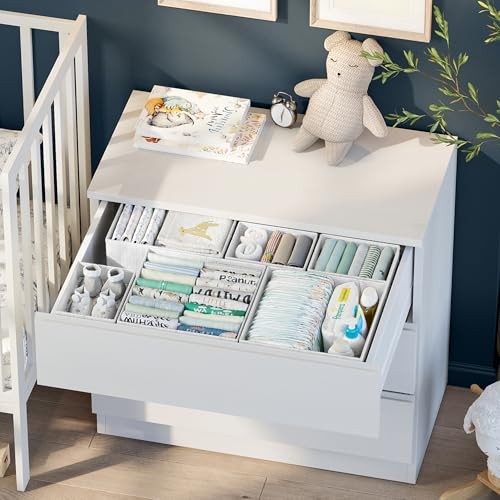 Set of 12 Dresser Organizer Clothes – White-Grey Drawer Organizer Baskets