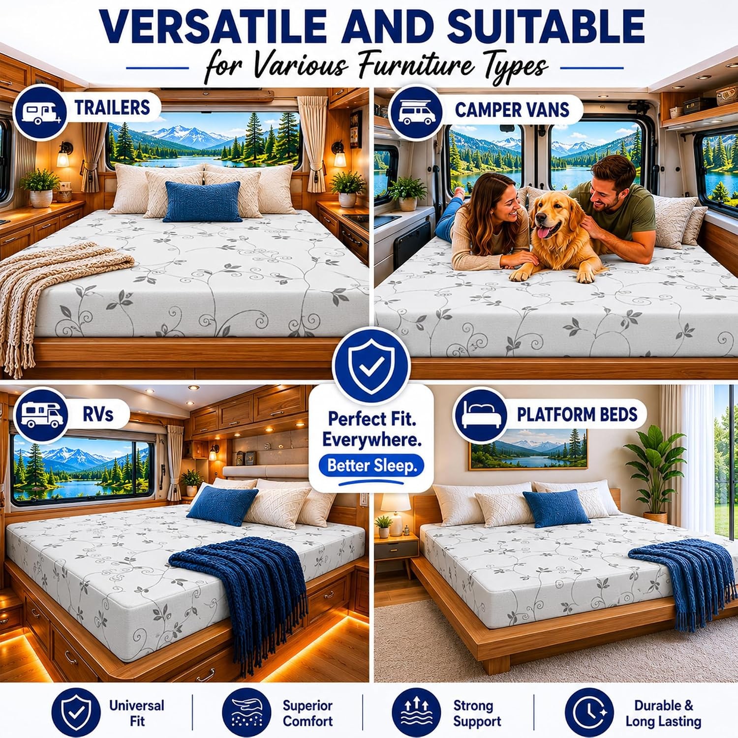 4-Inch High Density Foam RV Mattress Replacement, Medium Firm, Travel Camper