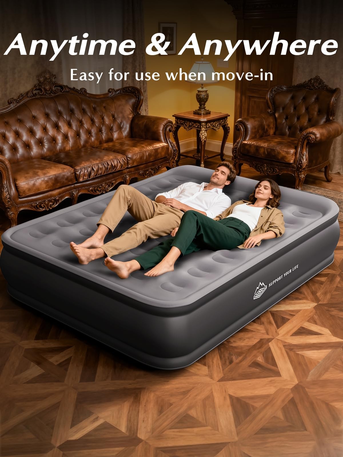 JUITOY Queen Air Mattress with Built in Pump, 18″ (U.S. Standard), Grey