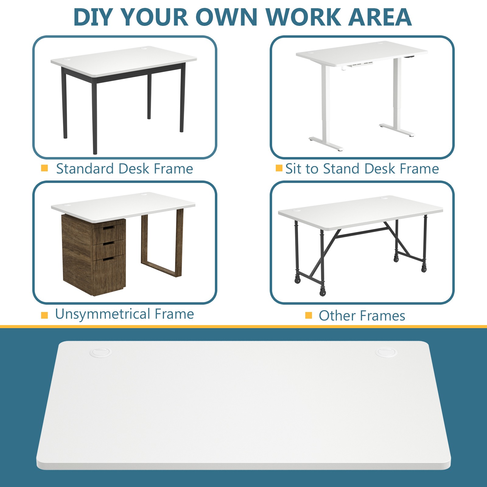 Costway 48″x30″ Universal Tabletop for Standard & Standing Desk Frame White