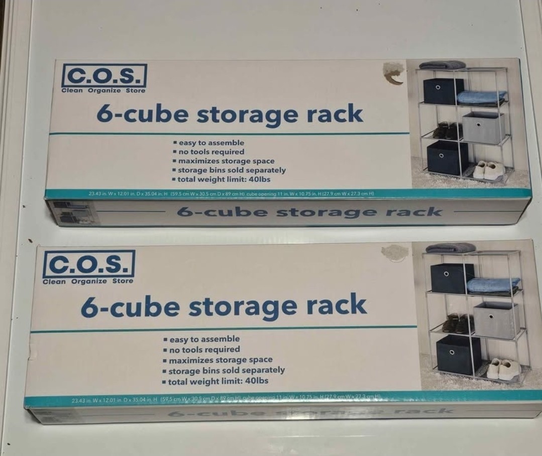 2x C.O.S. 6-Cube White Storage Rack, No Tools, 23.43×12.01×35.04″