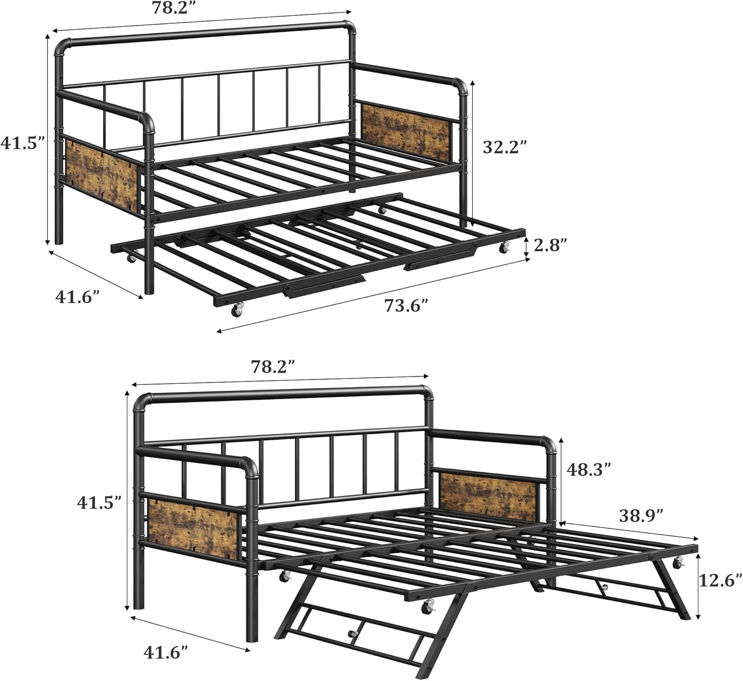 Daybed with Trundle Bed Twin Bed Frame Sofa BedFramefor Living Room, Bedroom