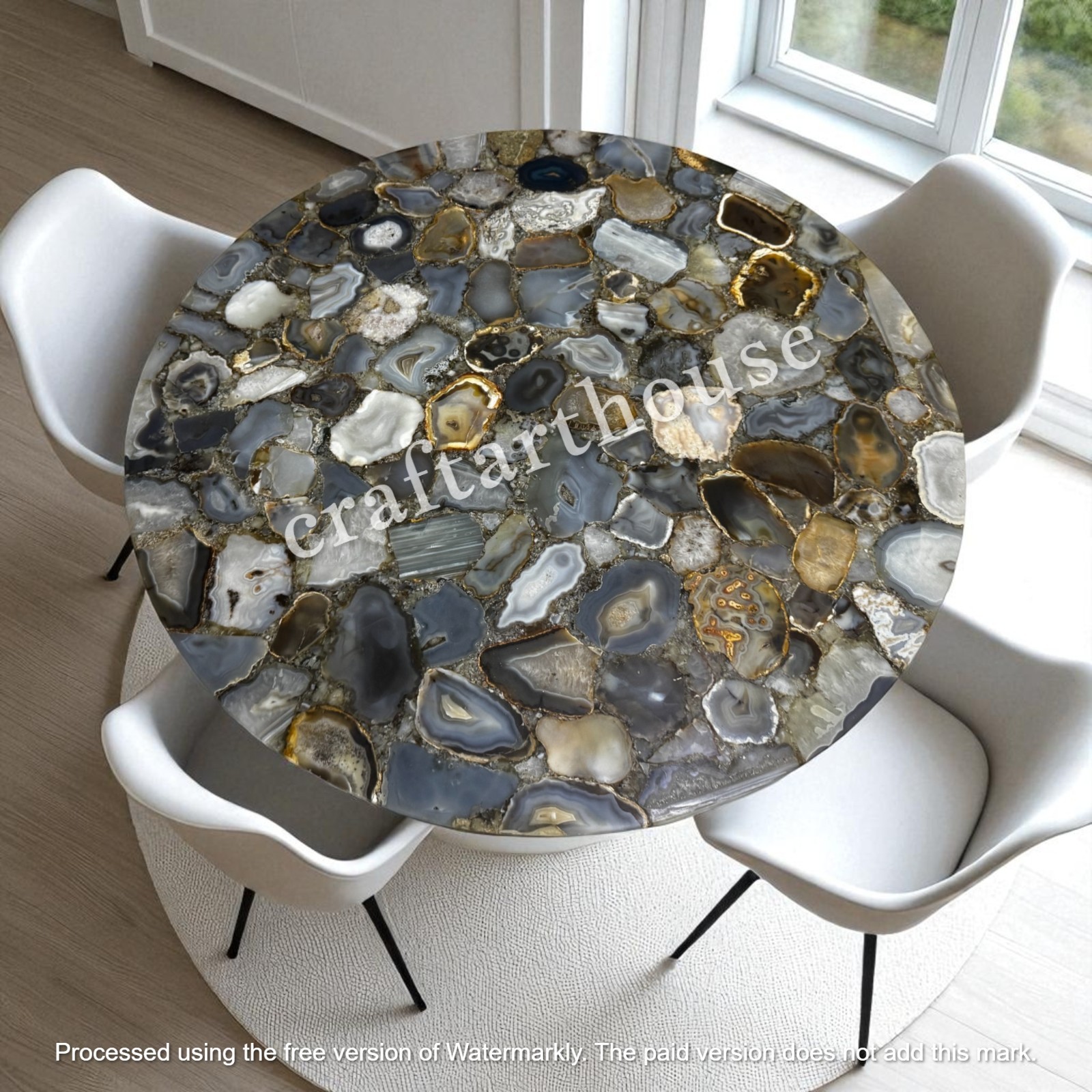 Stunning Gray Agate Coffee Tabletop Handmade Art Crystal Stone Furniture Decor