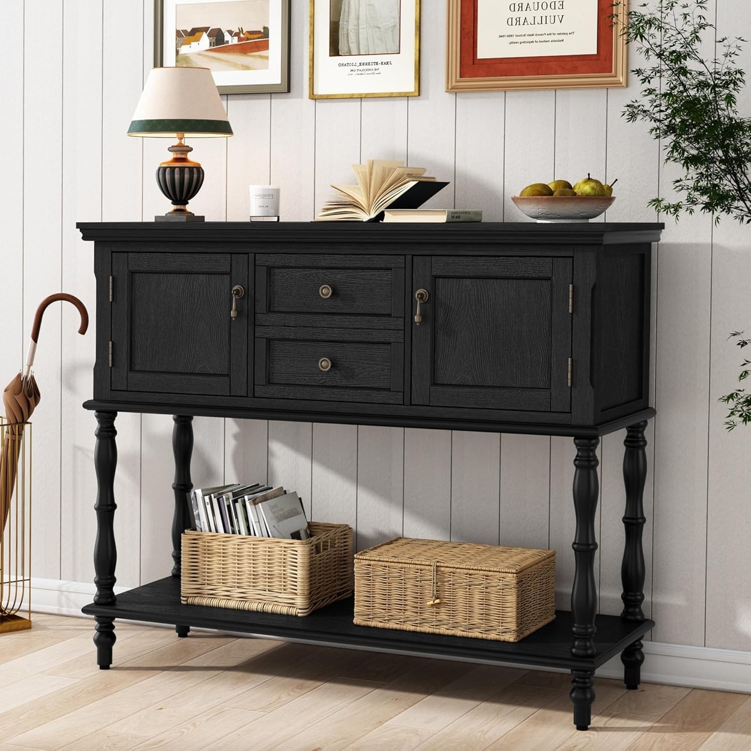 Console Table Entryway Table with 2 Door Cabinets & Open Storage Shelf for Foyer