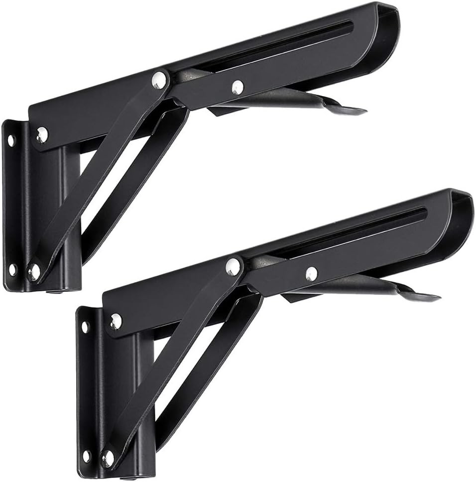 Space Saving Folding Shelf Brackets – 8 Inch Black Metal, 2-Pack, 99lb Max Load