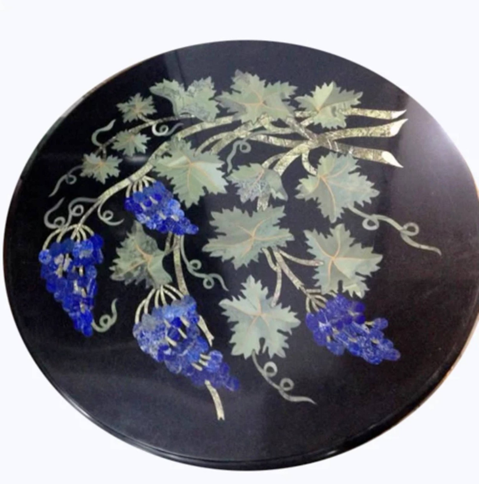 18″ black Marble Coffee Table Top Pietra Dura Inlay malachite Decor lapis work