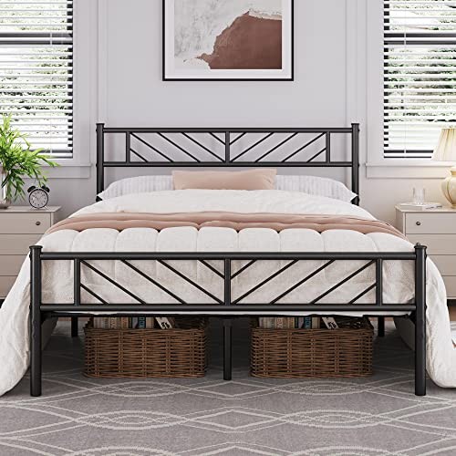 Size Platform Bed Frame with Arrow Design Headboard, 13 Inches Full Black