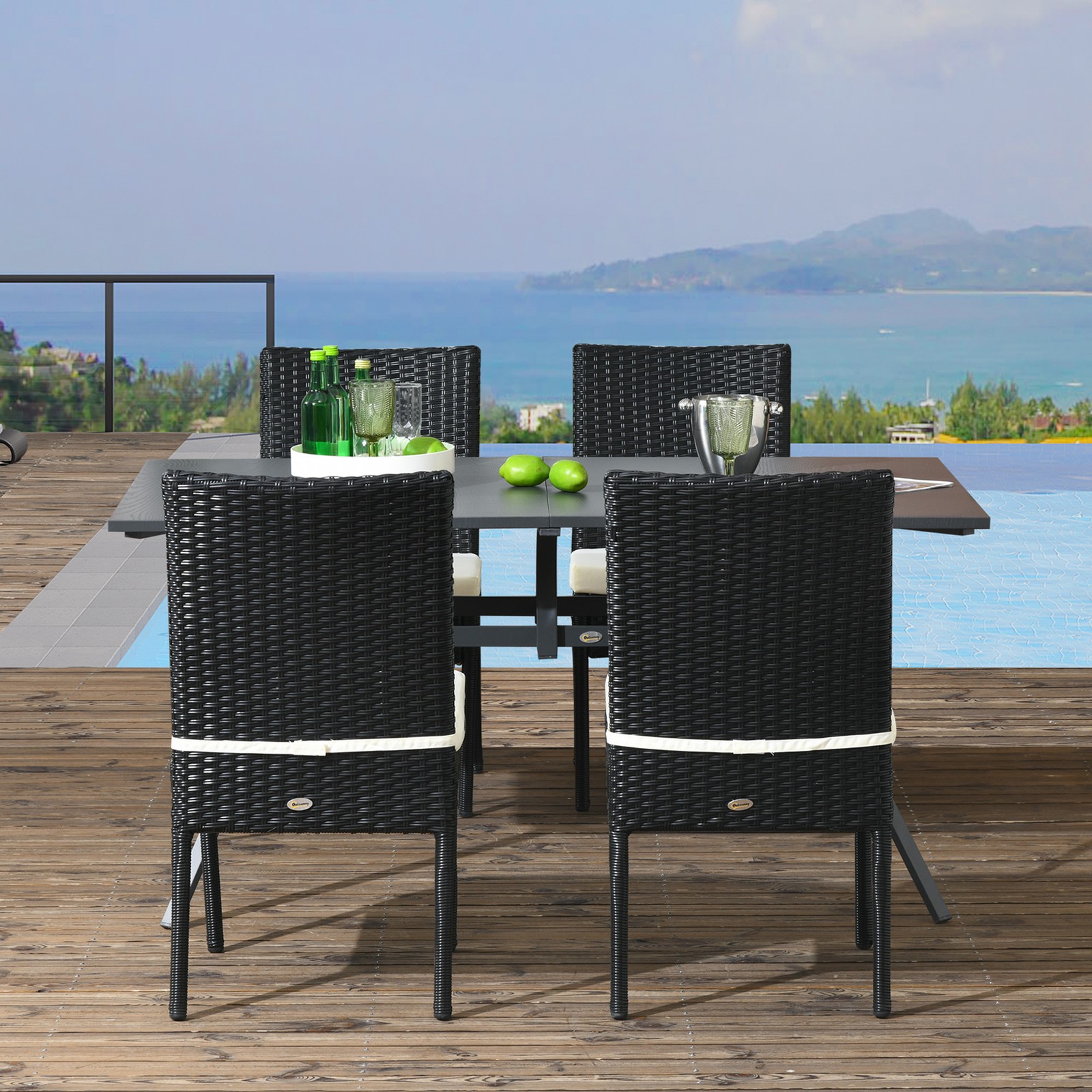 Outsunny Outdoor Dining Chairs w/ Cushion, Patio Wicker Dining Chair, Black