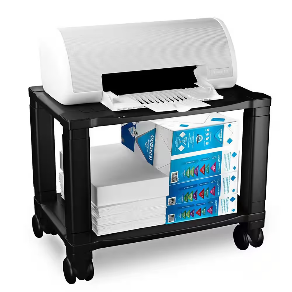 2 Tier Printer Stand with Wheels Mobile Rolling Cart Small Office Storage