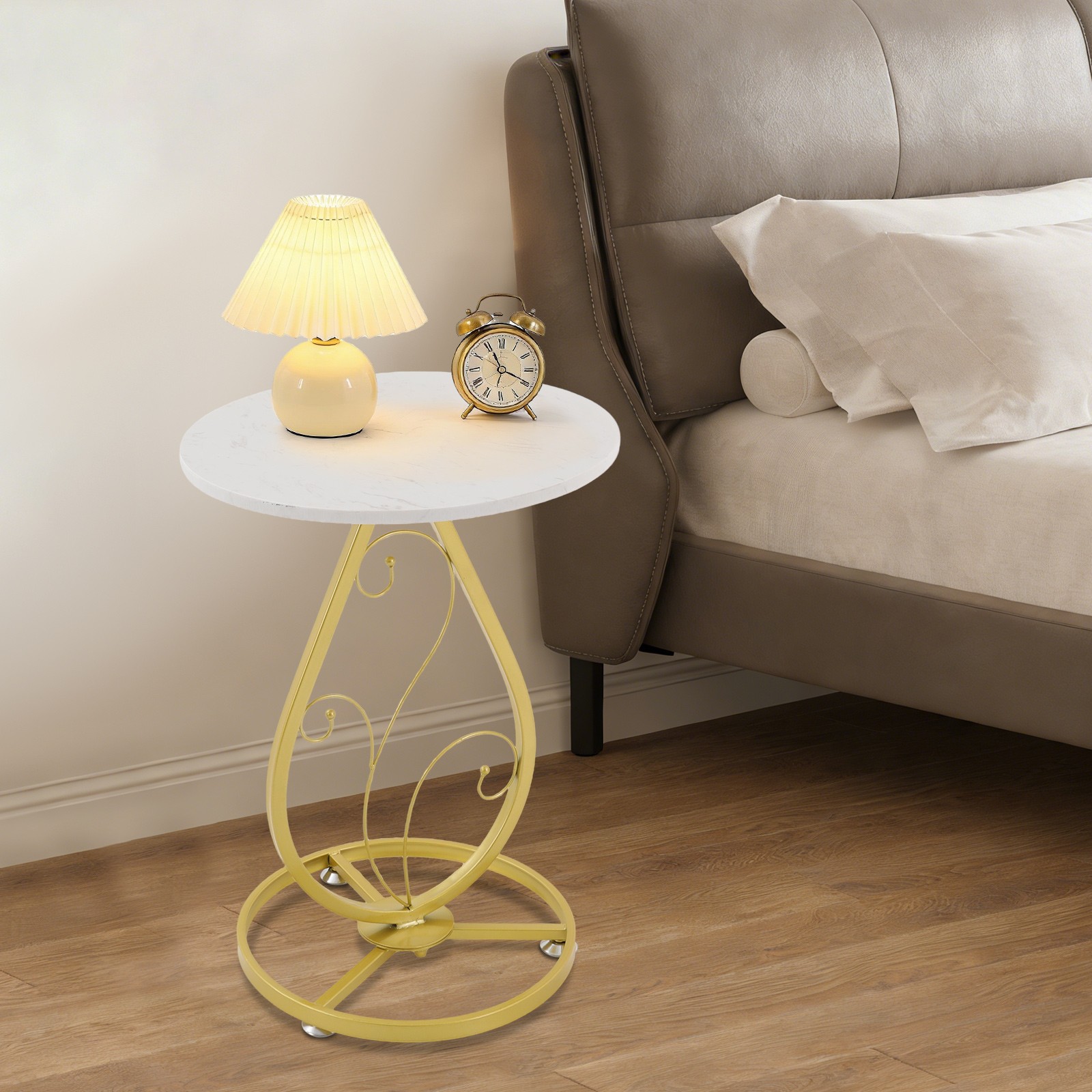 Gold+White Modern Decor Bedside Table, Coffee Table for Living Room 15.7*21.6in
