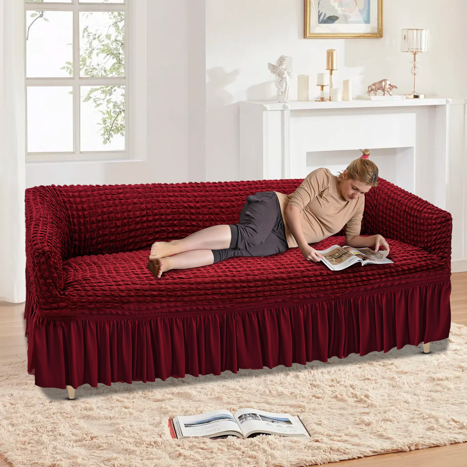 Sofa Slipcover, Stretch Slipcover, High Elastic Sofa Couch Cover with Skirt