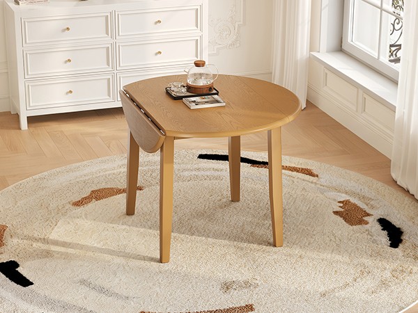 Extendable Round Dining Table for 2-4 People, Folding MDF Top