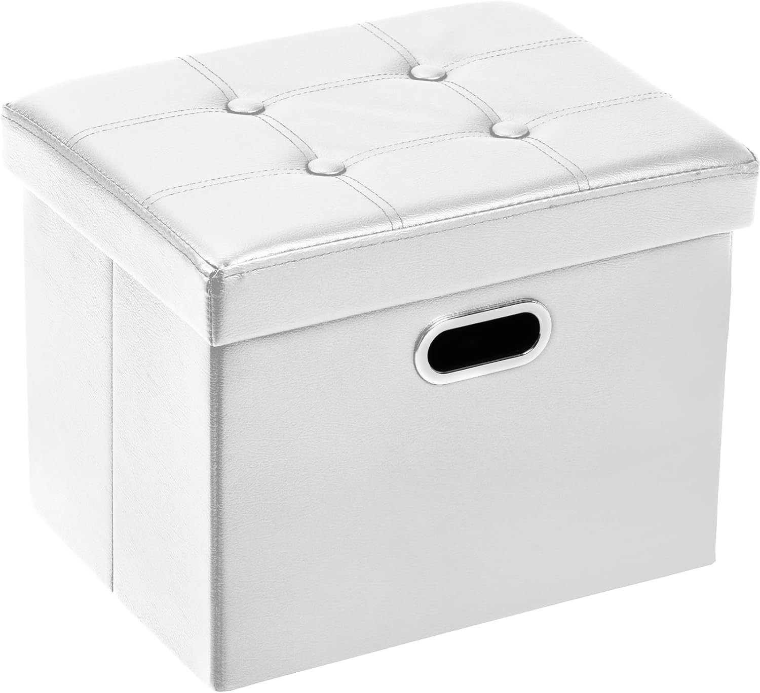 Storage Ottoman 17x13x13in Leather Rectangle Foot Rest Folding Bench Seat White