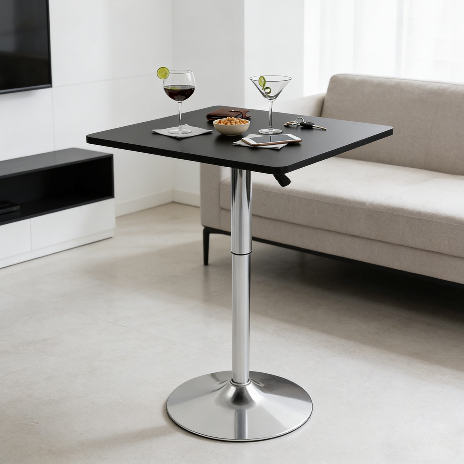 Modern Bar Table Height-Adjustable Pub Table 26.37-36Inches with Sturdy Base
