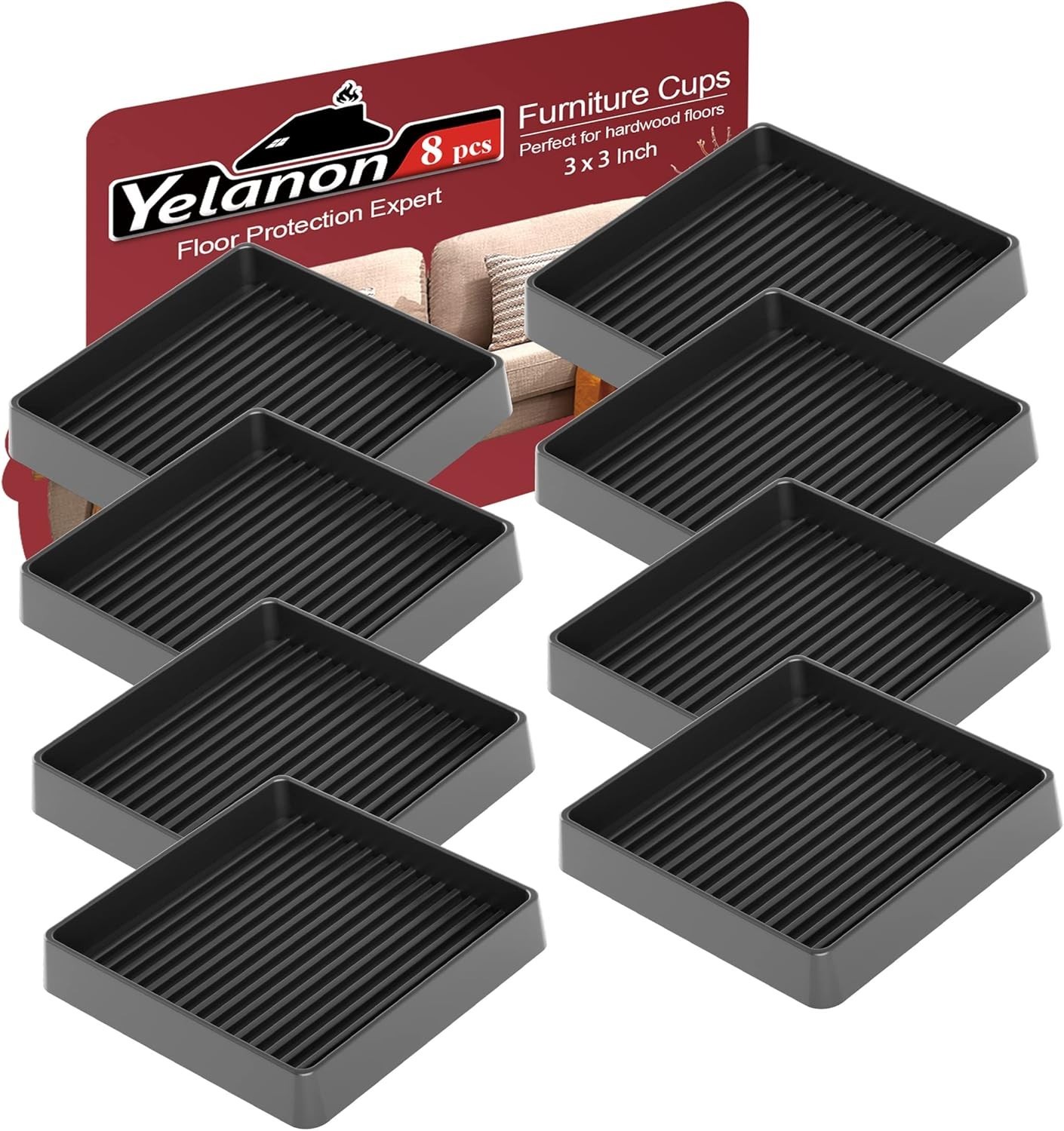 8 Pcs Non-Slip Furniture Pads – 3” Black Rubber Coasters for Floor Protection