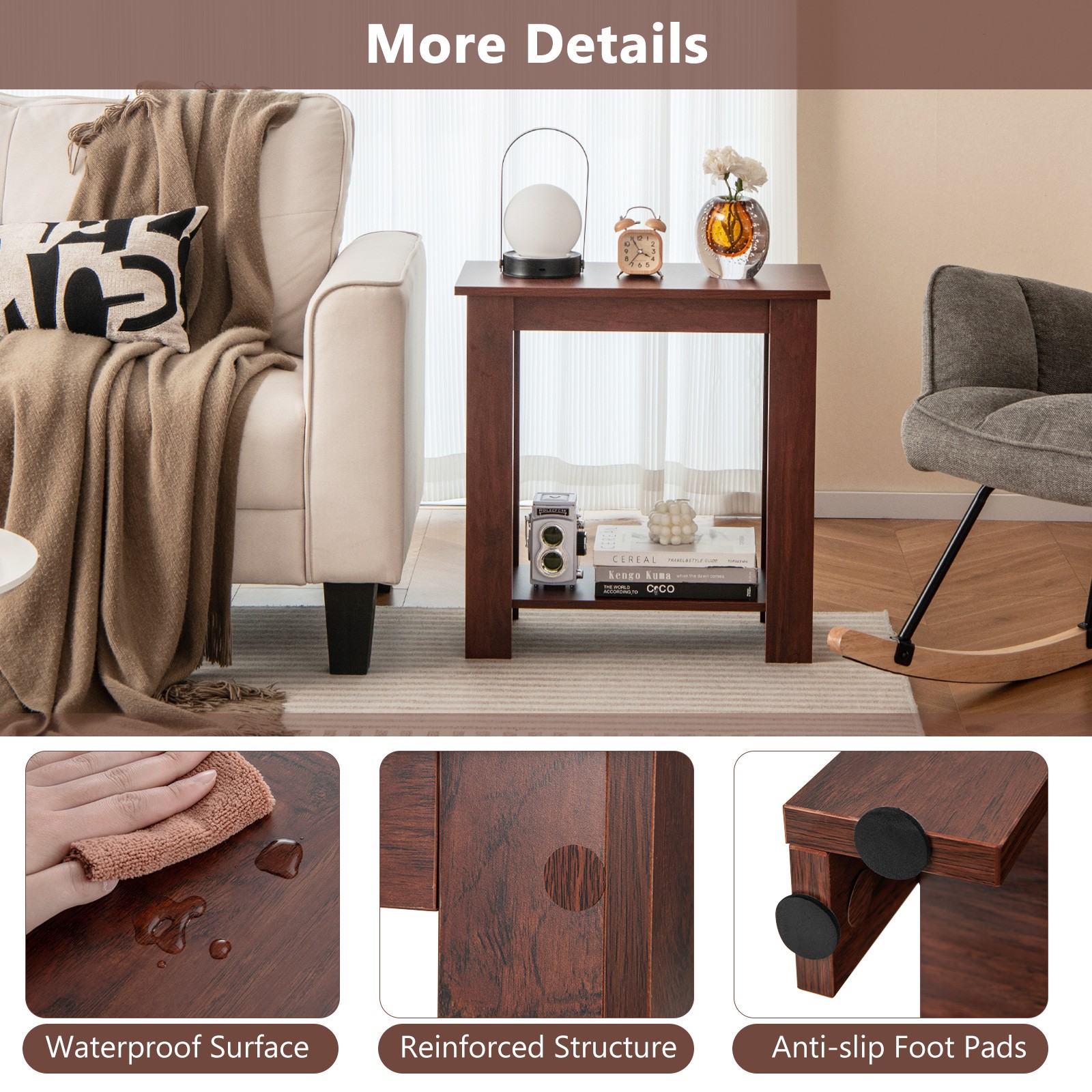 2-Tier End Table Sofa Bedside Table Compact Nightstand w/ Storage Shelf Espresso