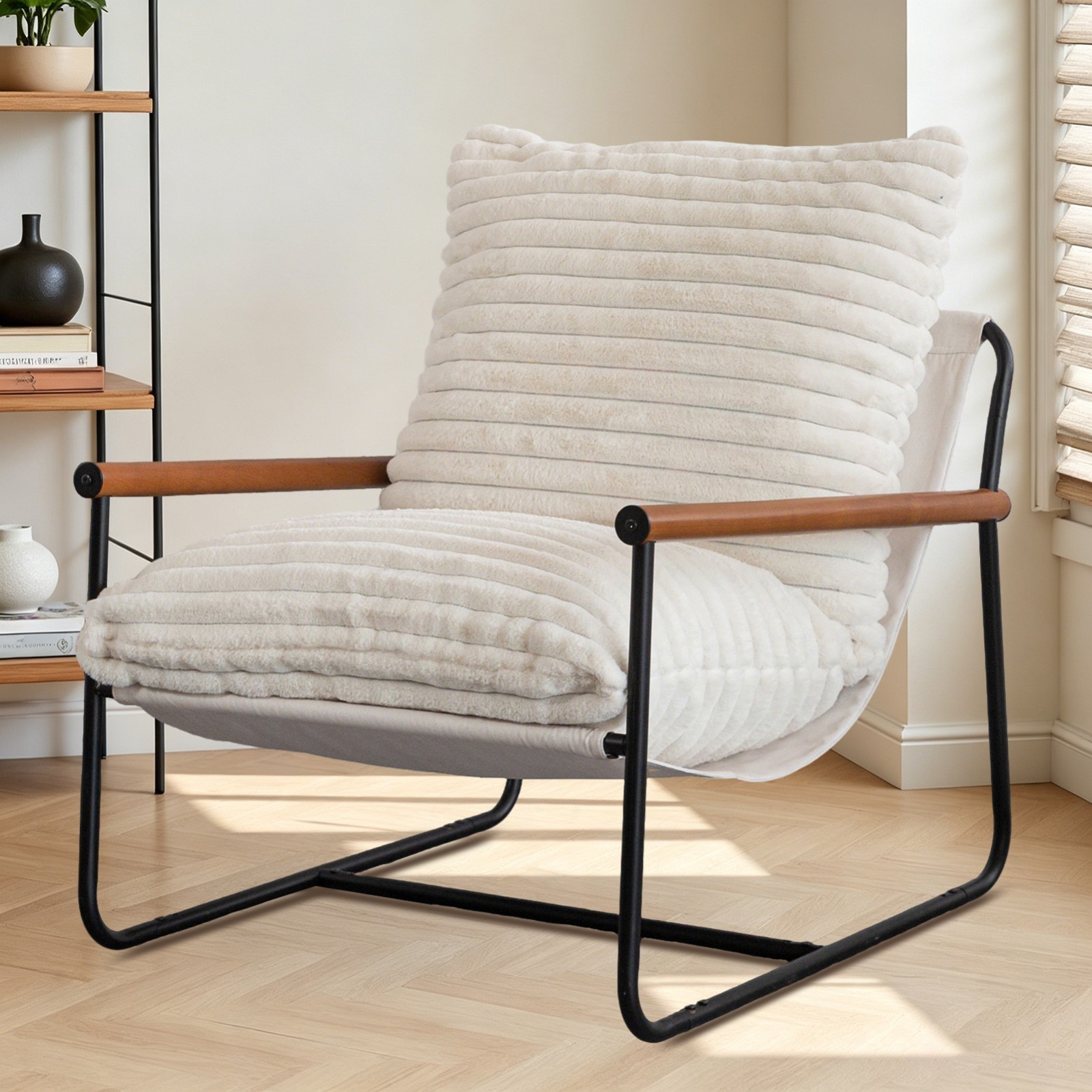 MAXYOYO Accent Chair for Adults,Arm Chair with Wooden Arms Metal Frame