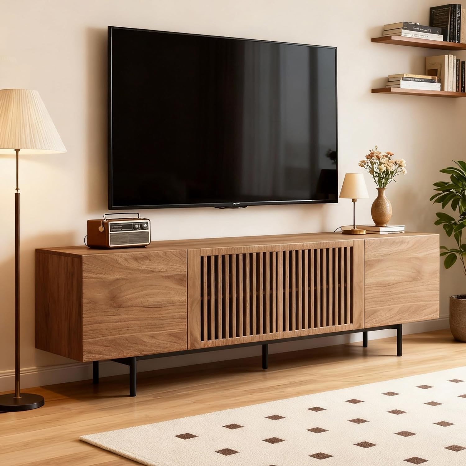 Mid Century Modern TV Stand with 4 Storage Entertainment Center for Living Room