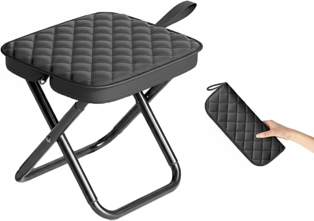 11.8″Folding Stool Carbon Steel Collapsible Portable Pocket Camping Hiking Chair